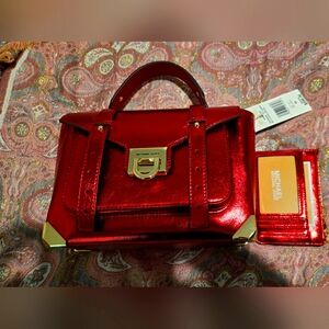 NWT Mettalic red Michael Kors Purse and matching ID/credit card holder.
